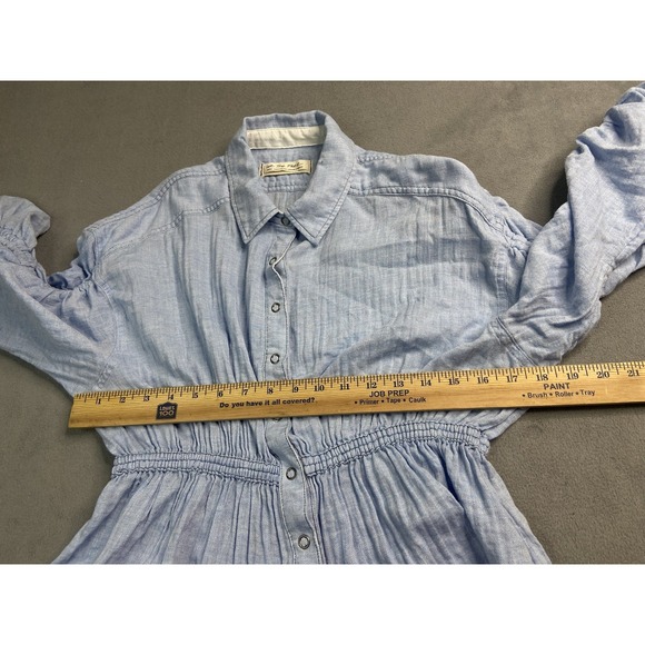 Free People Shirt Small Pacific Dawn Chambray Blue Top We The Free Raw Hem Boho - Picture 4 of 9